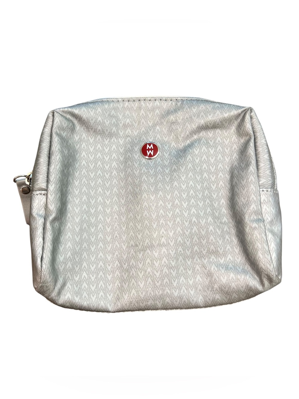 MICHELE Silver Metallic Toiletry Bag Cosmetic Travel Pouch Logo Print